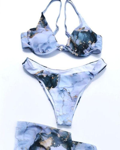 Gold Blaues Bikini mit designer Farbverlauf - Triangel Bikini und Bikinislip