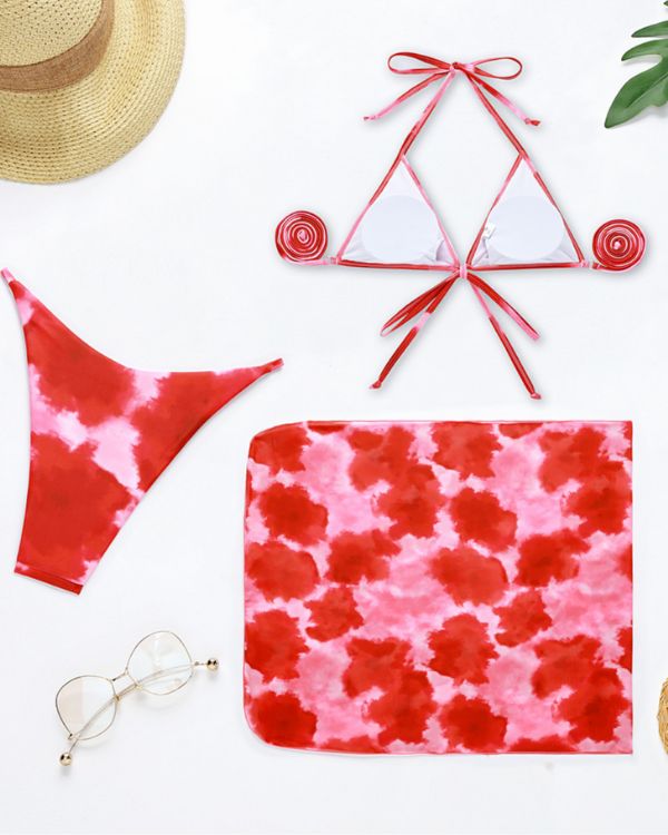 Bikini Set mit Triangel Oberteil mit langen Baendern dazu - Pareo Beach Rock