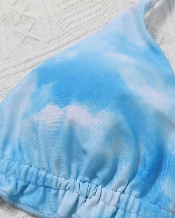 Boho Batik Farben Bikini in blau weiss