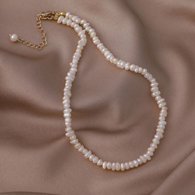 hochwertige echt Perlen Halskette Damen - Perlenkette aus unregelmässigen echten Perlen in weiss 