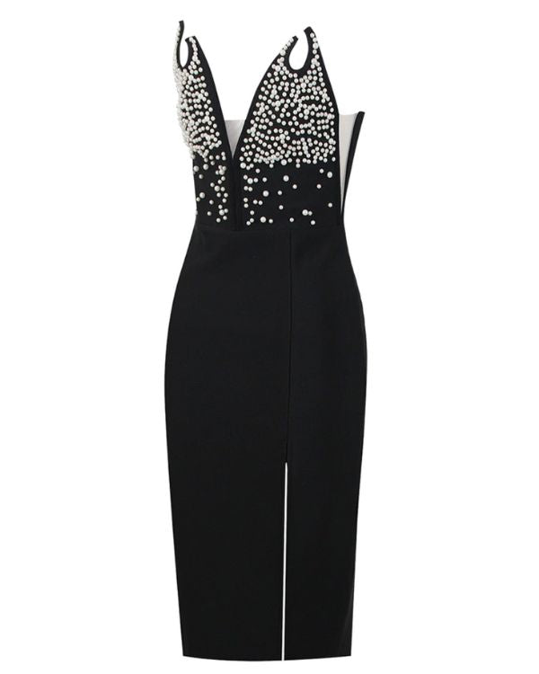 High-Quality Fashion Damen Abendkleid Gala Style Kleid mit Perlen und Schulterfrei