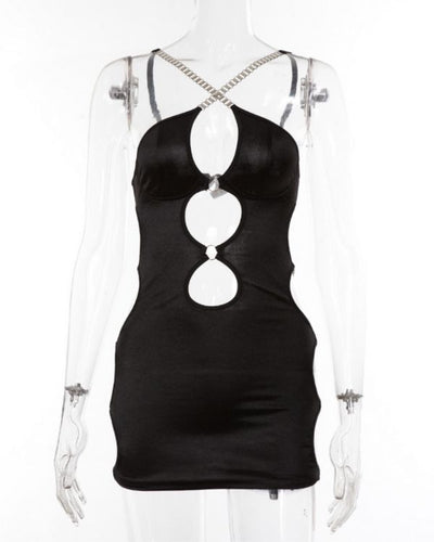 Schwarzes Cut-Out Minikleid - Erotisches Dessous Lingerie Kleid in schwarz