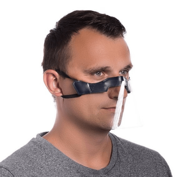 Face Shield | Gesichtsschild Prestige | Gesichtsvisier in schwarz, blau und dunkelbraun | Visier Maske kaufen | Gesichtsvisier Schweiz | Mini-Visier Maske für Damen und Herren | Corona Visier Maske mit Style | Fashion Face Shield Mask Switzerland