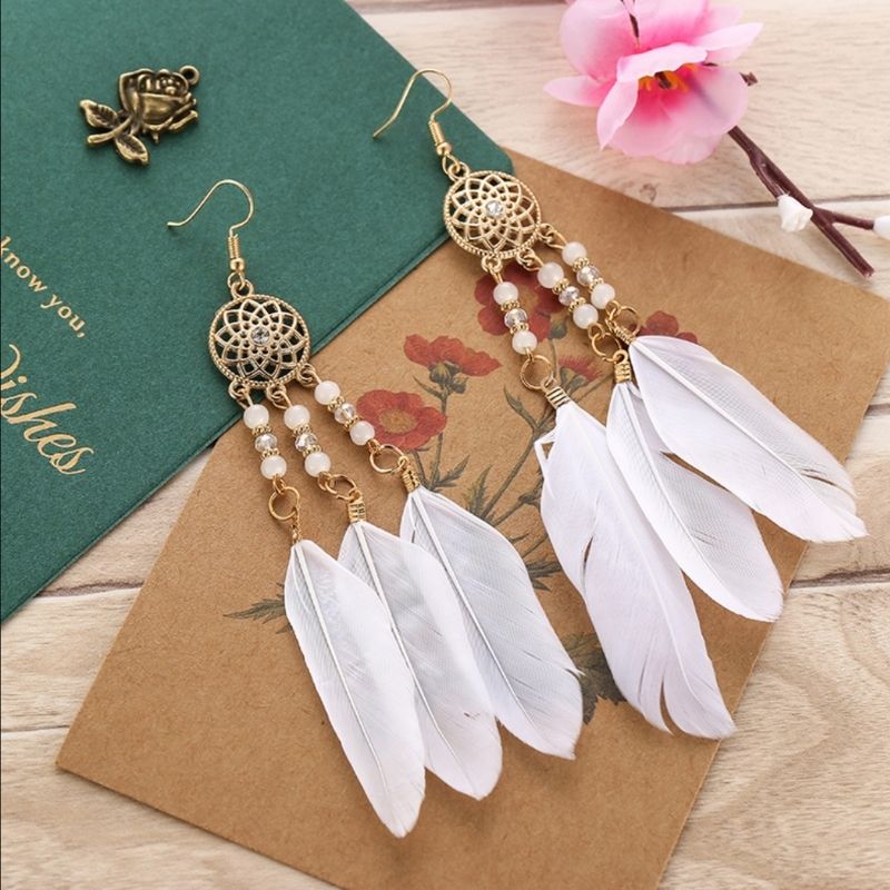 Weisse Hippie Federohrringe Federschmuck Ohrringe online kaufen