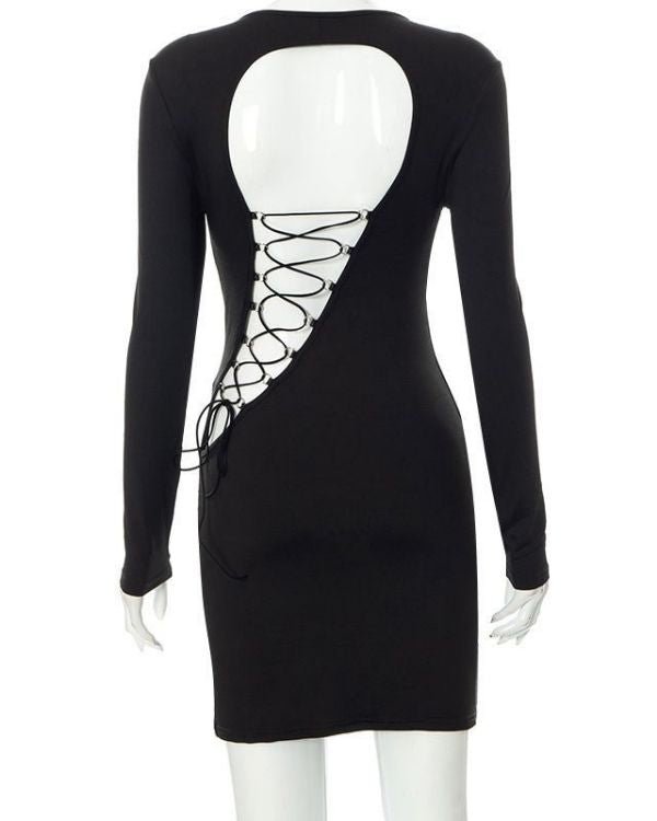 Schwarzes figurbetontes Damen Kleid mit Schnuerrung auf der Ruckseite 