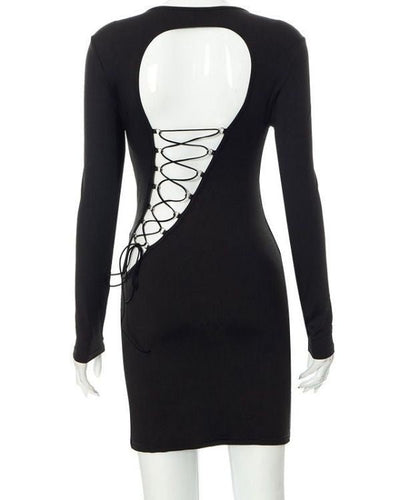 Schwarzes figurbetontes Damen Kleid mit Schnuerrung auf der Ruckseite 