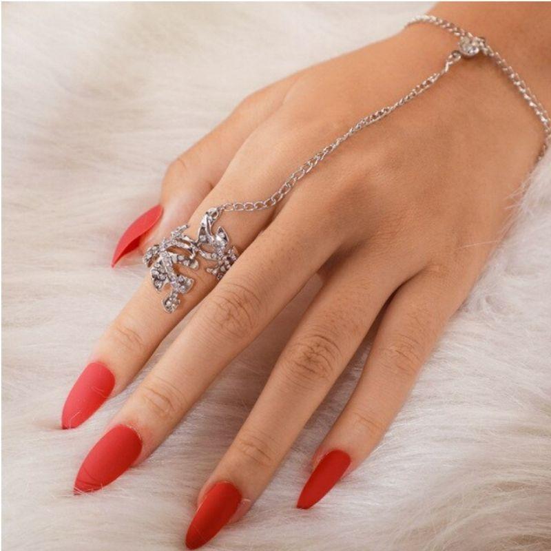 Modeschmuck Fingerring mit Kette und Armkette mit Strass Steine Symbol