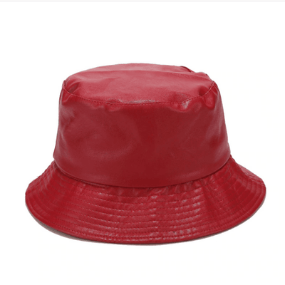 Roter Fischerhut Damen aus Kunstleder - Schlapphut mir kurzer Krempe - Buckethat für Frauen