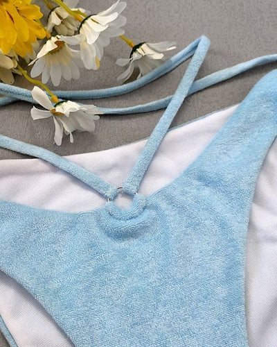 Hellblaues Frottee Bikini Hose Badehose hochgeschnitten 