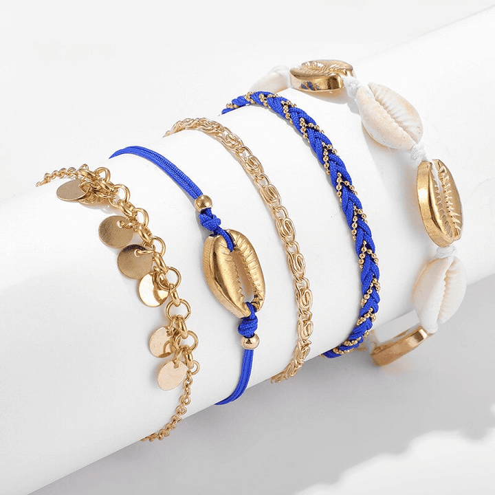 Muschelketten Beach Style goldene Fusskettchen Fussketten Armketten Set