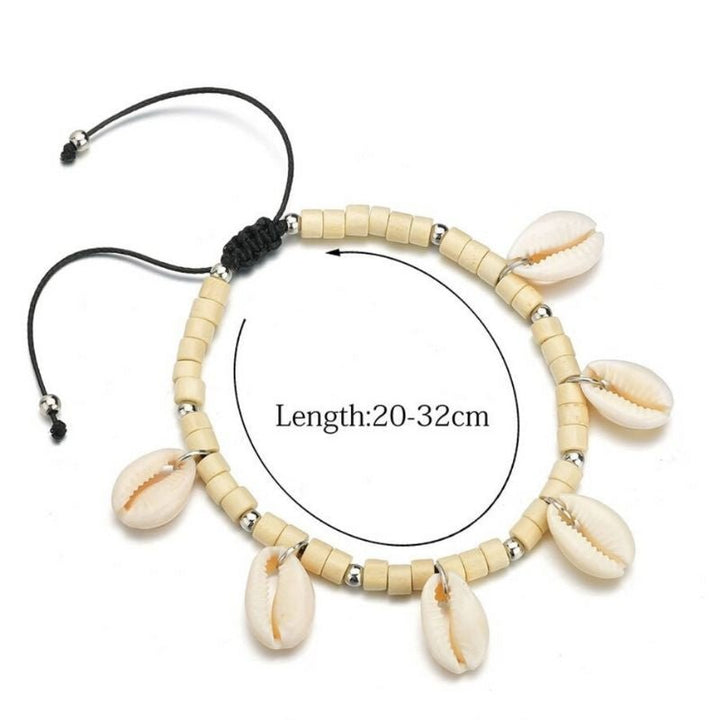 Beige Fusskette mit Muscheln - Einstellbare Modeschmuck Perlenkette mit Muscheln