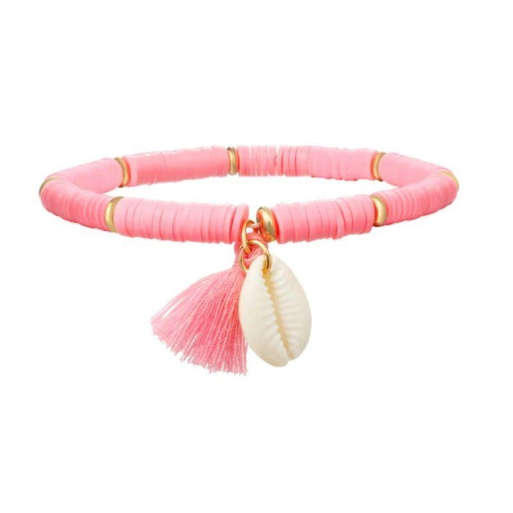 Rosa Fussketten Armband mit Muschel und Pompom - Beach Style Fussketten Schweiz