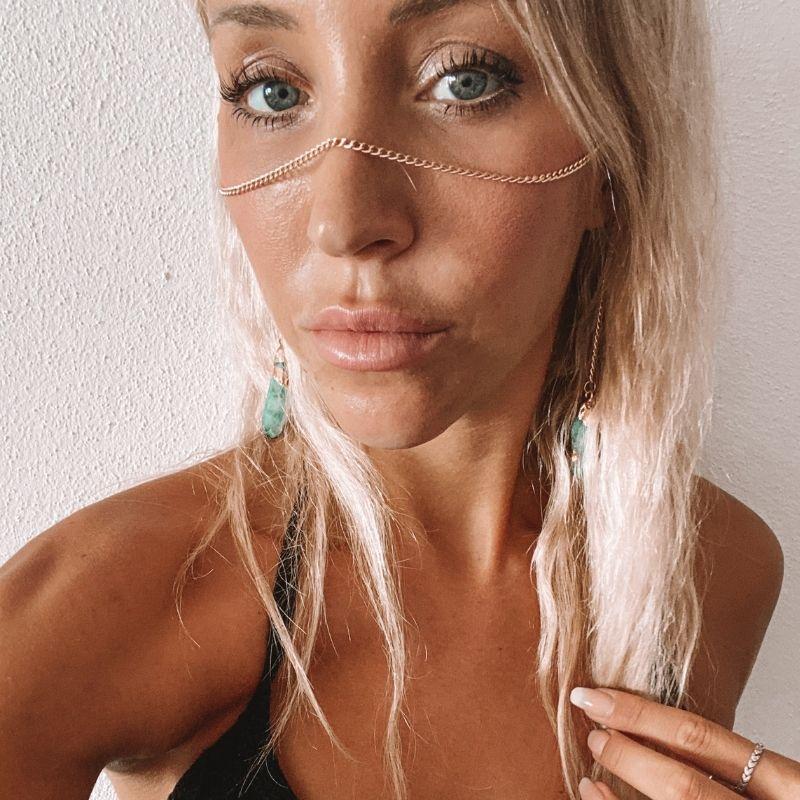 Edelstein Gesichtskette Gesichtsschmuck Gipsy Boho Schmuck - Festival Accessoires mit Quar Steinen
