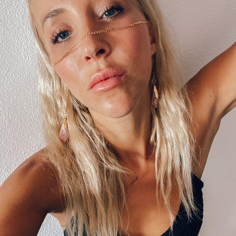 Gesichtskette handgemacht aus Ibiza - Gipsy Boho Schmuck Gesichtskette Facechain und Halskette in einem mit Quarz Stein
