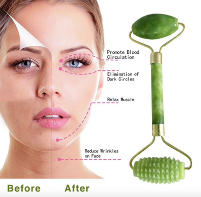 Jade Gesichtstoller Massage Roller aus hochwertigem Quarzstein - Anti Aging Gesichtsroller Behandlung