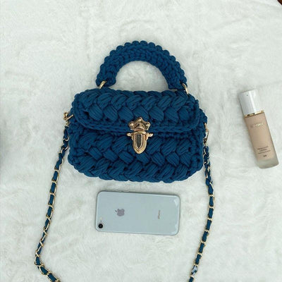 Blaue Kleine Strick Haekel Tasche Damen