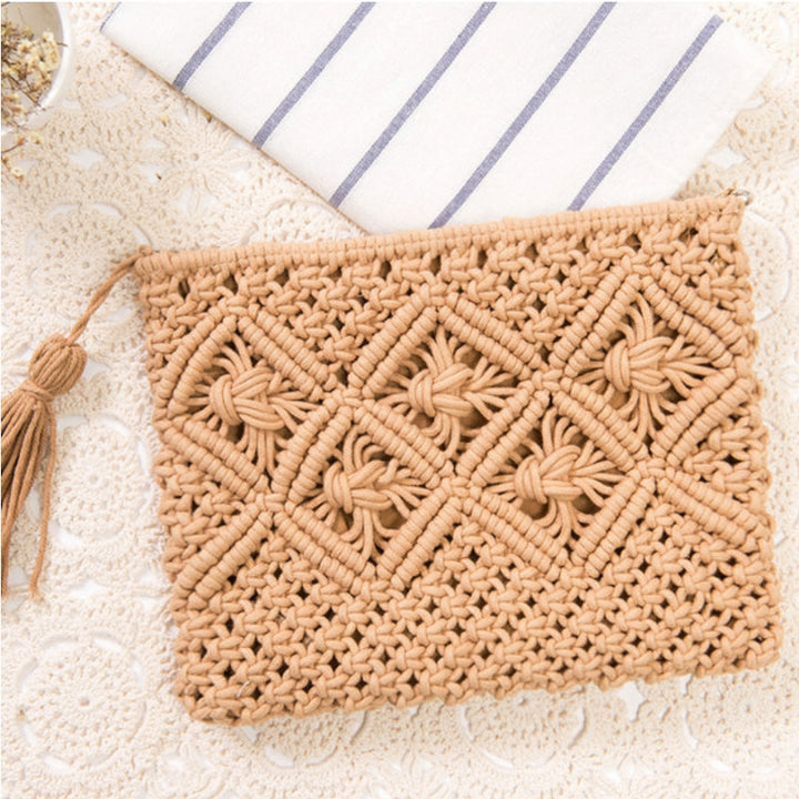 Boho Haekel gewobene Clutch Tasche - Strand Mini Tasche mit Pompom