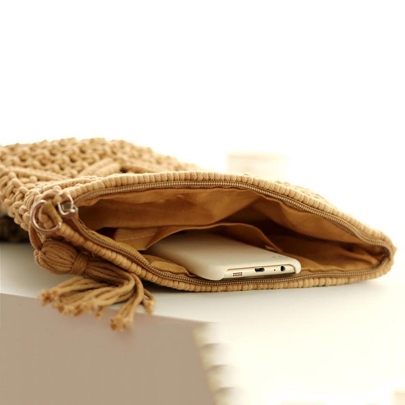 Gewobene Clutch Haekeltasche in beige mit Reissverschluss