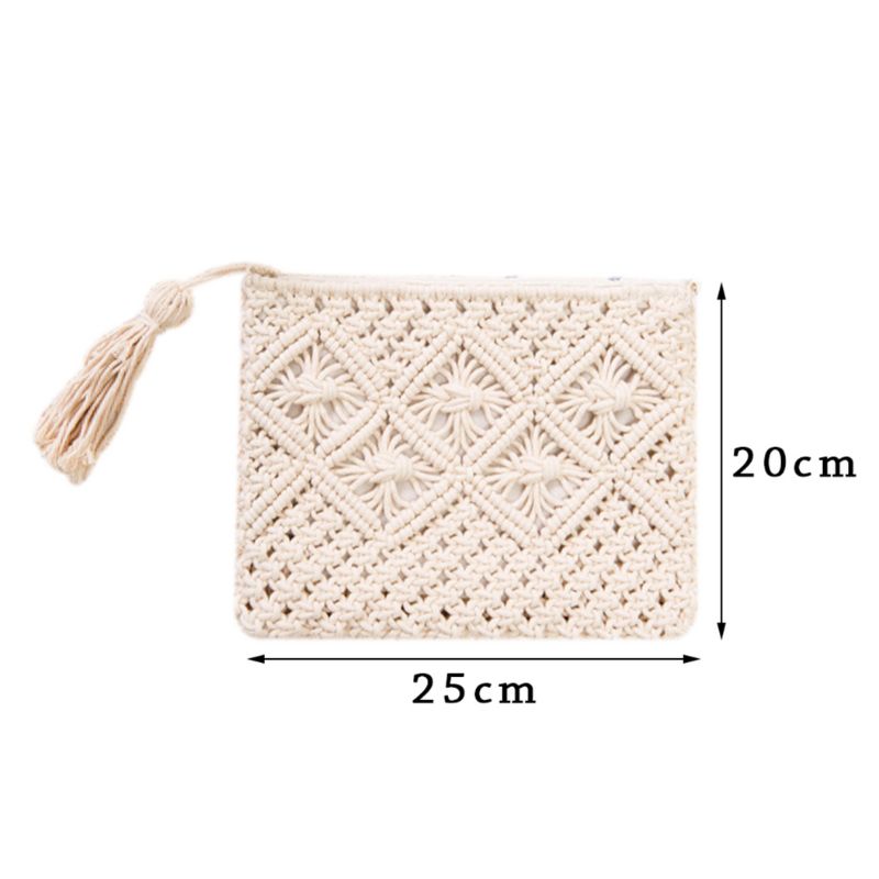 Weisse Haekel Tasche - gewobene Clutch Haekeltasche