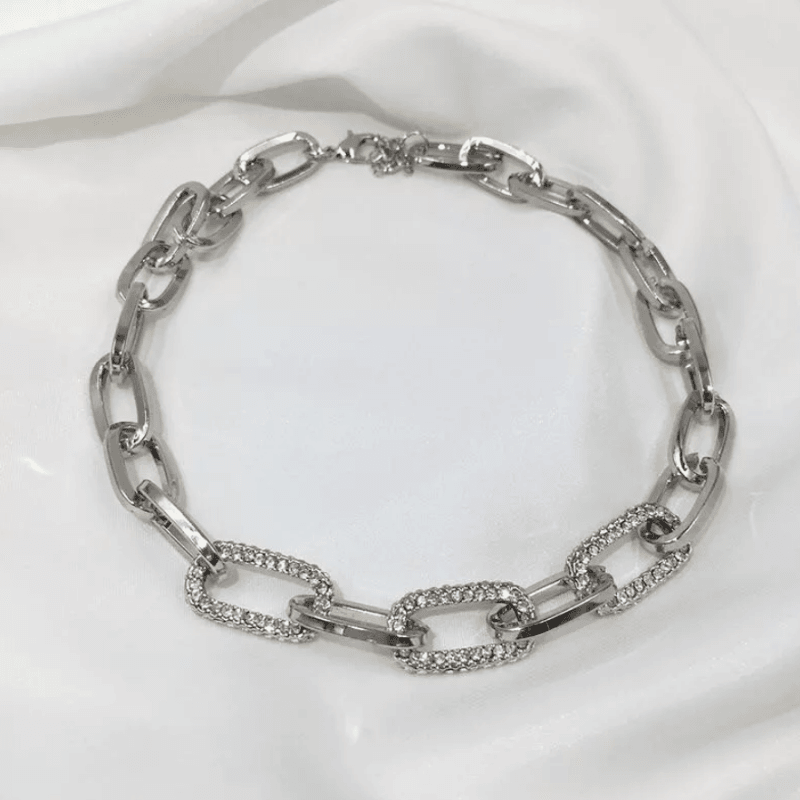 Gliederkette Choker Glitzer Steine Strass Steine - silberne Glieder Choker Halskette