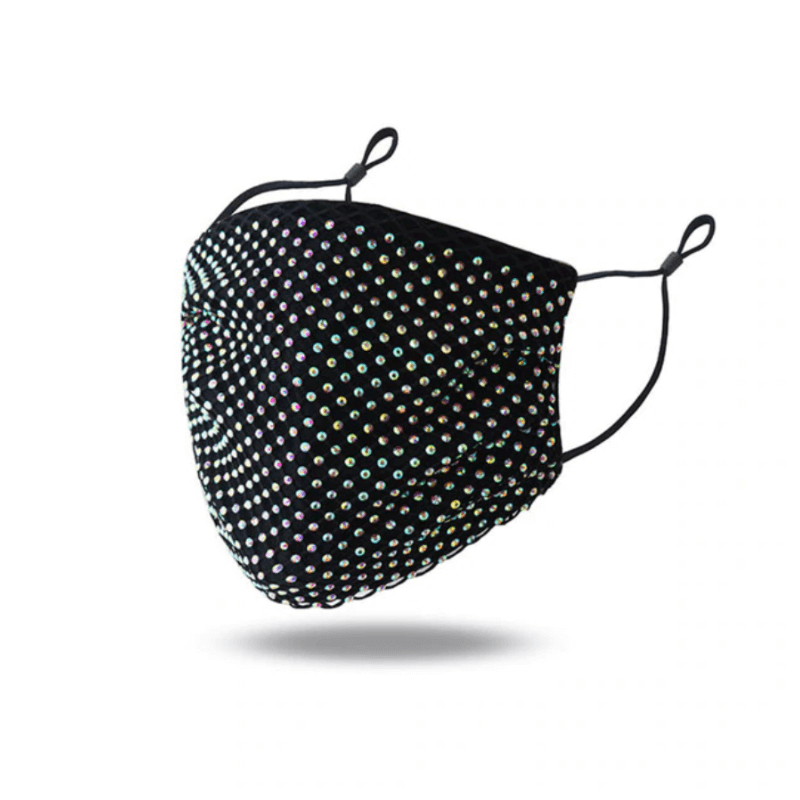 Schwarze Glitzer Maske mit silber Glitzersteinen einstellbare Gummibändern