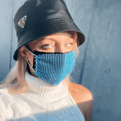 Blaue Glitzer Maske - Mundschutz Glitzer Strasssteine 
