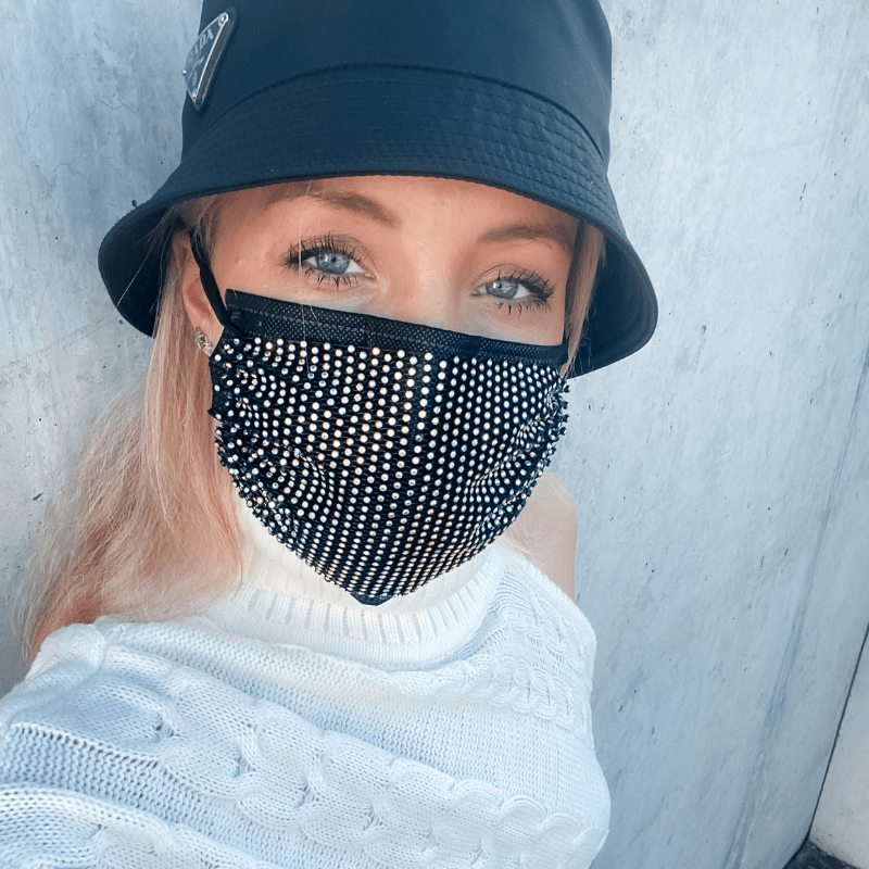 Schwarz silberne Glitzer Mundschutz Maske Pailletten Shine bright babe
