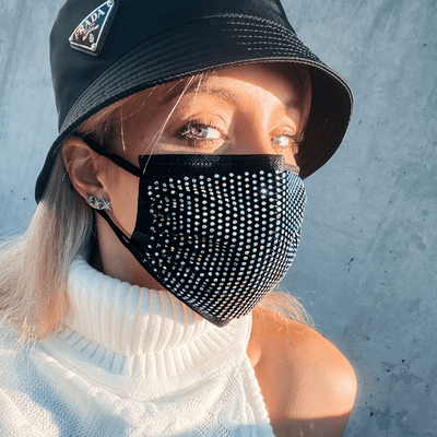 Schwarz Silber Einwegmaske Hygienemaske Glitzer Schmuck Accessoire