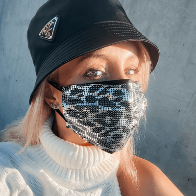 Leopard Silber Glitzer Pailletten Maske Fashion Style Festival Party Masken