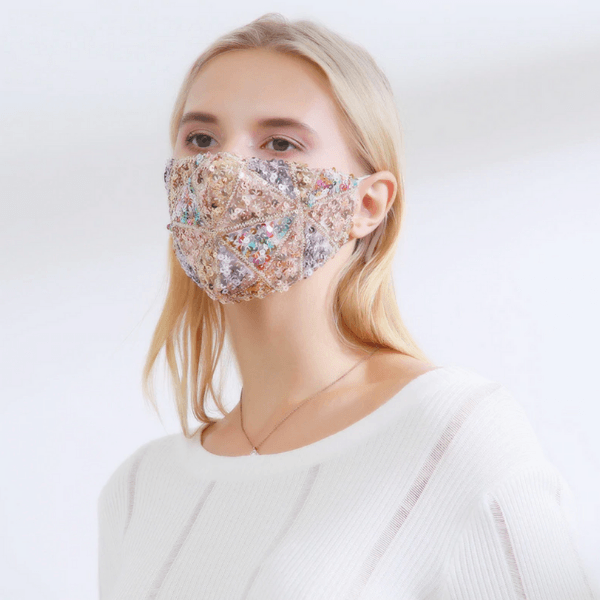 Glitzer Stoffmaske aus Pailletten | Fashion Maske Schweiz | Glitzer Maske für Damen | Mundschutz mit Filtereinlage | Masken Onlineshop Schweiz