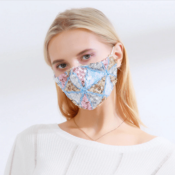 Glitzer Stoffmaske aus Pailletten | Fashion Maske Schweiz | Glitzer Maske für Damen | Mundschutz mit Filtereinlage | Masken Onlineshop Schweiz