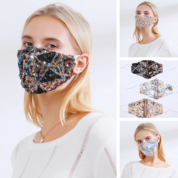 Glitzer Stoffmaske aus Pailletten | Fashion Maske Schweiz | Glitzer Maske für Damen | Mundschutz mit Filtereinlage | Masken Onlineshop Schweiz