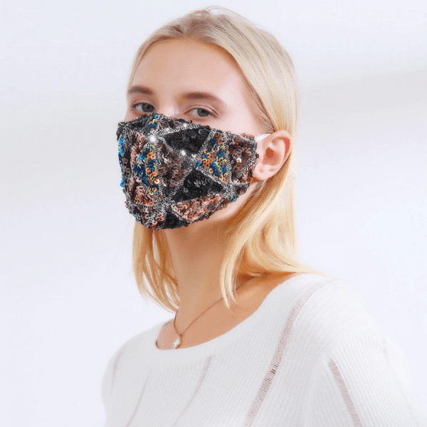 Glitzer Stoffmaske aus Pailletten | Fashion Maske Schweiz | Glitzer Maske für Damen | Mundschutz mit Filtereinlage | Masken Onlineshop Schweiz