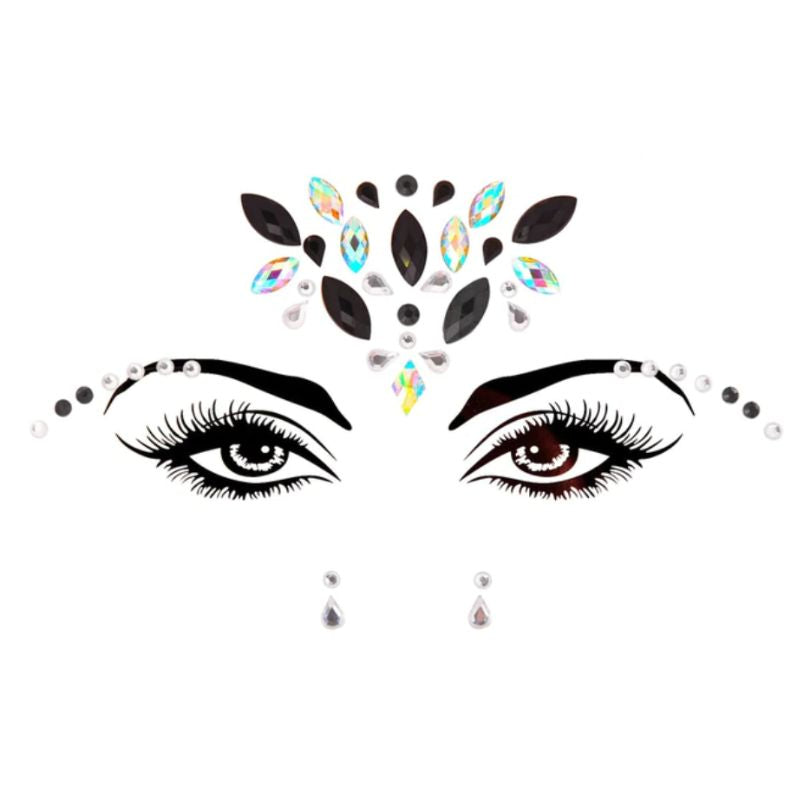 Silberne und schwarze Glitzersteine im Set zum selber im Gesicht aufkleben - Selbstklebende Glitzer Strass Steine fuer um die Augen