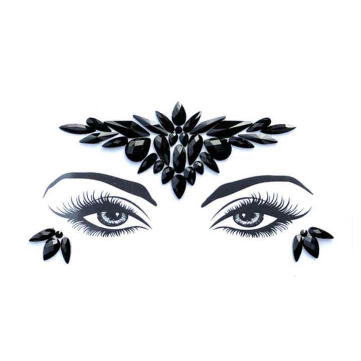 Schwarze Glitzersteine zum Aufkleben im Gesicht um die Augen herum - Festival Glitzer Make-Up Just Style Schweiz