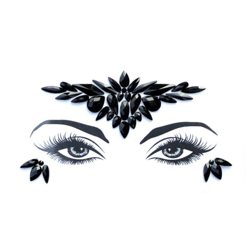 Schwarze Glitzersteine zum Aufkleben im Gesicht um die Augen herum - Festival Glitzer Make-Up Just Style Schweiz