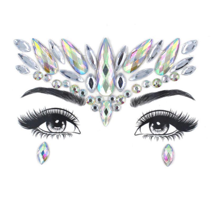 Silberne Glitzersteine Diamanten Tropfen zum aufkleben auf Stirn und Augen - Glitter Gem Make-Up Sticker