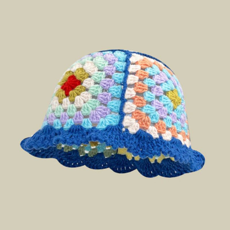 Farbiger Blumen Haekel Crochet Fischerhut Bucket Hat in farbigen Farben 