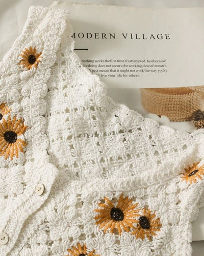 Boho Hippie Style Crochet Crop Top mit Blumen Stickerei 