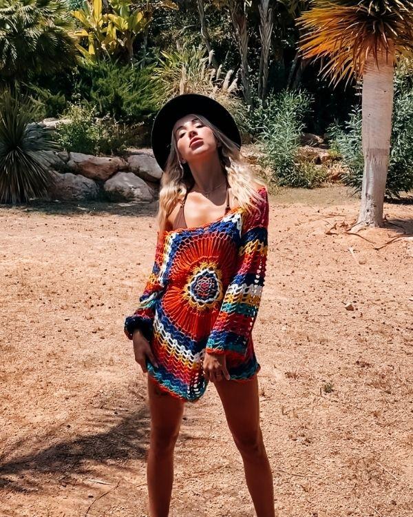 Farbiges Crochet Ibiza Style Boho Kleid Damen
