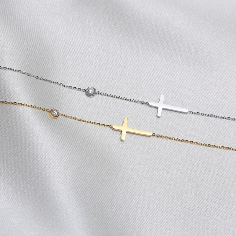 Damen Halskette Choker Modeschmuck Kette mit Kreuz Symbol und Zirkonia Glitzer Stein 