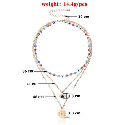 Multilayer Halsketten Set mit Fatima Auge Anhänger