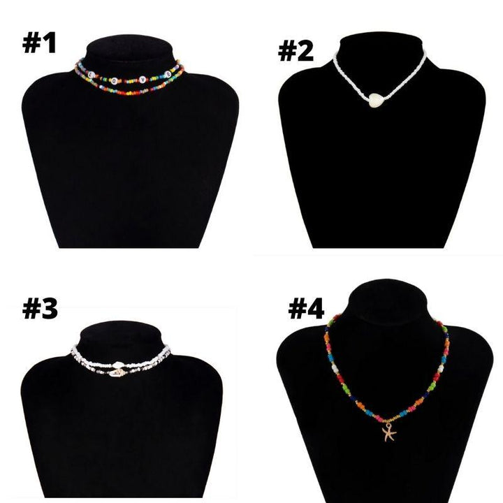 Perlenketten Halsketten Choker aus feinen farbigen Perlen und Anhaengern