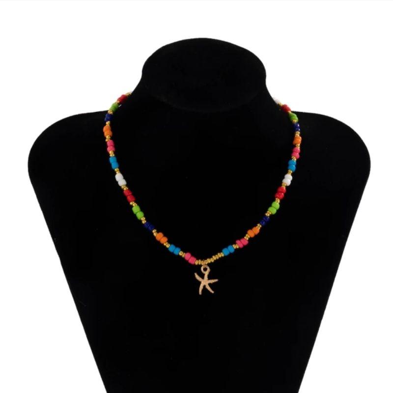 Farbige Perlenketten Halskette mit Seestern Symbol