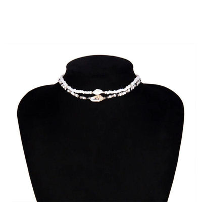 Doppelte Choker Halskette aus feinen Perlen mit Muscheln