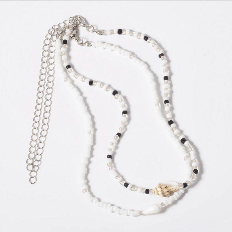 Weisse Doppelte Choker Halskette mit Muschel Anhaenger