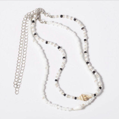 Weisse Doppelte Choker Halskette mit Muschel Anhaenger