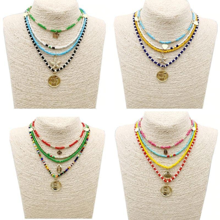 Bunte Perlenketten gemischte Perlen - Halsketten Sets Choker mit Anhängern