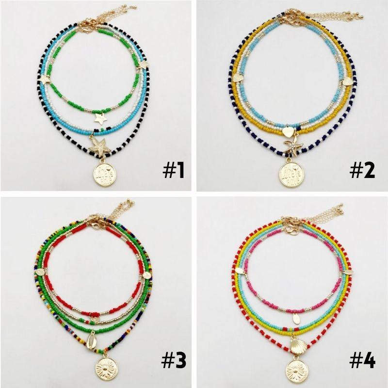 Farbige Perlenketten Halsketten Bunte Perlen Ketten Choker Damen - 90er Trend Halsketten