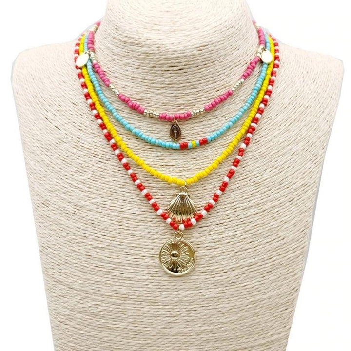 Bunte Sommerfarben Halsketten Set  Choker Multilayer Ketten mit Muschel Anhängern